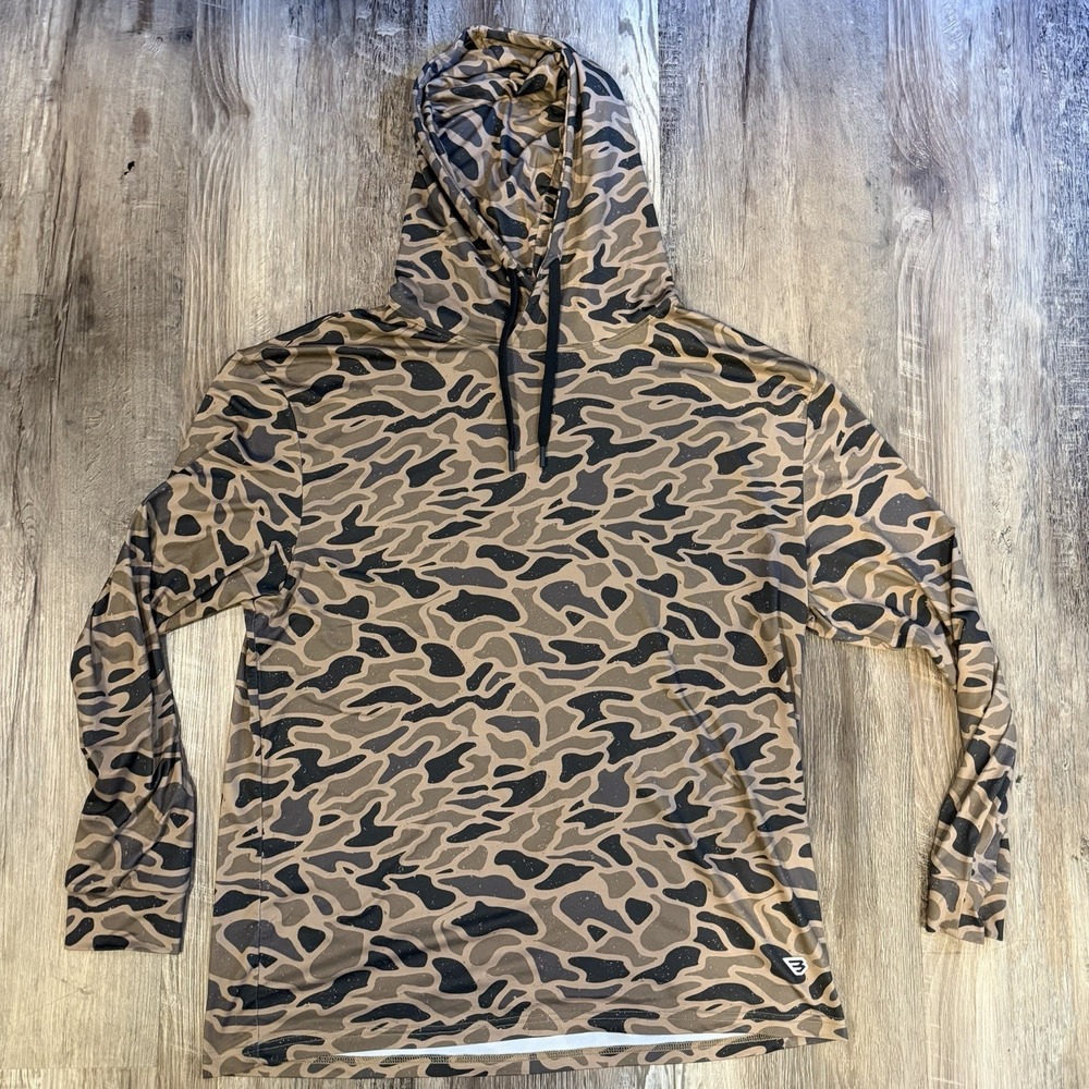 Burlebo Hoodie Mens Large Brown Green Duck Camo Pullover Performance